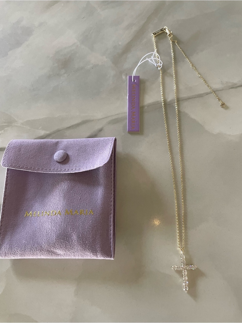 NWT Melinda Maria Gold “Oh She Fancy Small Cross Pendant” - Picture 2 of 7